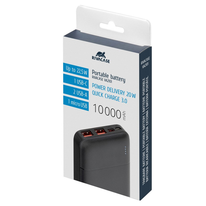 Power Bank Rivacase 10000 mAh Noir En Tunisie