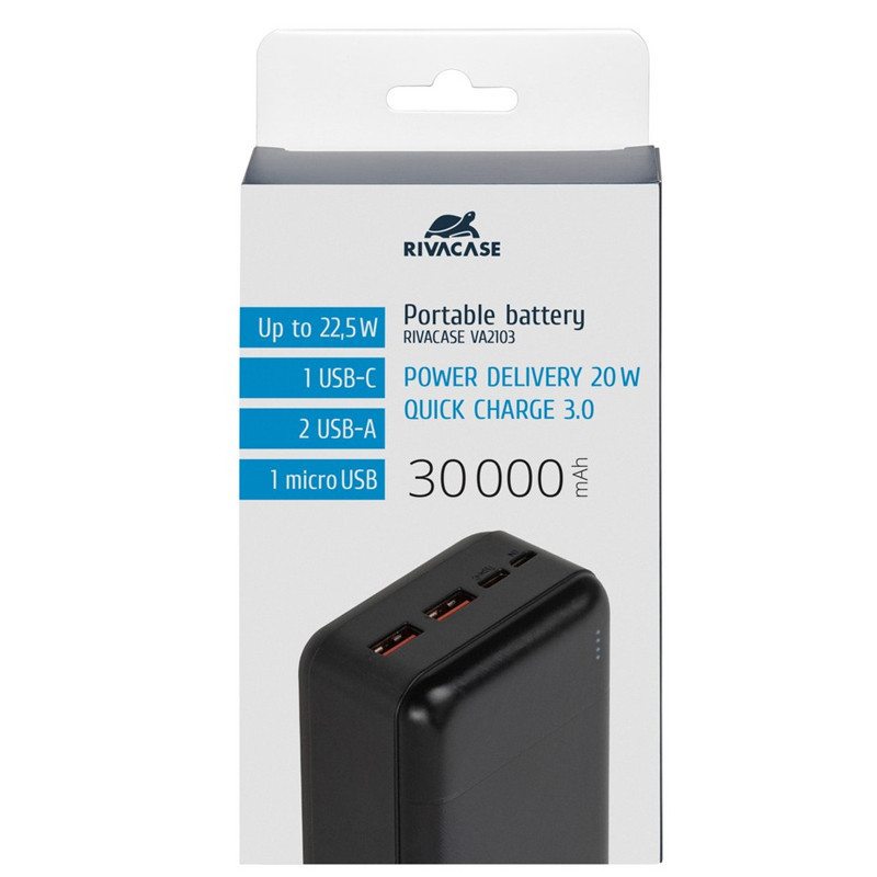 Power Bank Rivacase VA2103-BK 30000 mAh Noir En Tunisie