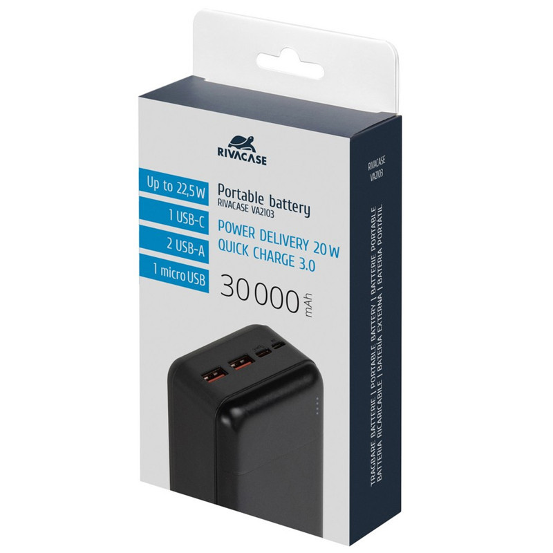 Power Bank Rivacase VA2103-BK 30000 mAh Noir En Tunisie