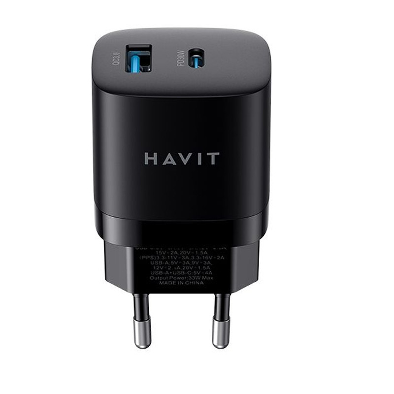 Tête Chargeur Havit HV-UC30  Double USB Type-C et USB Type-A Noir en Tunisie