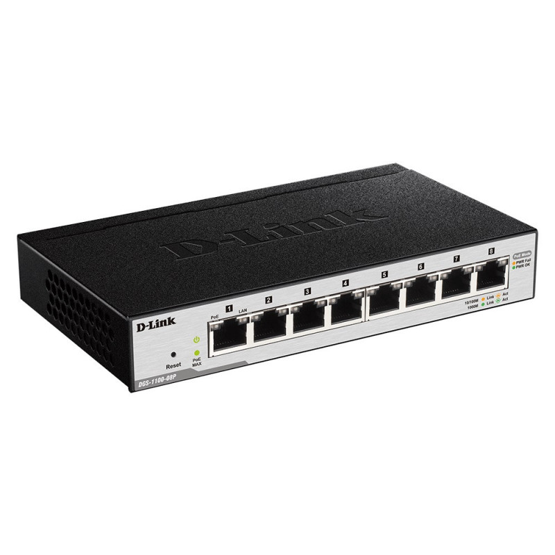 Switch D-Link DGS-1100-08P 8 Ports Gigabit PoE Smart Managed Noir En Tunisie
