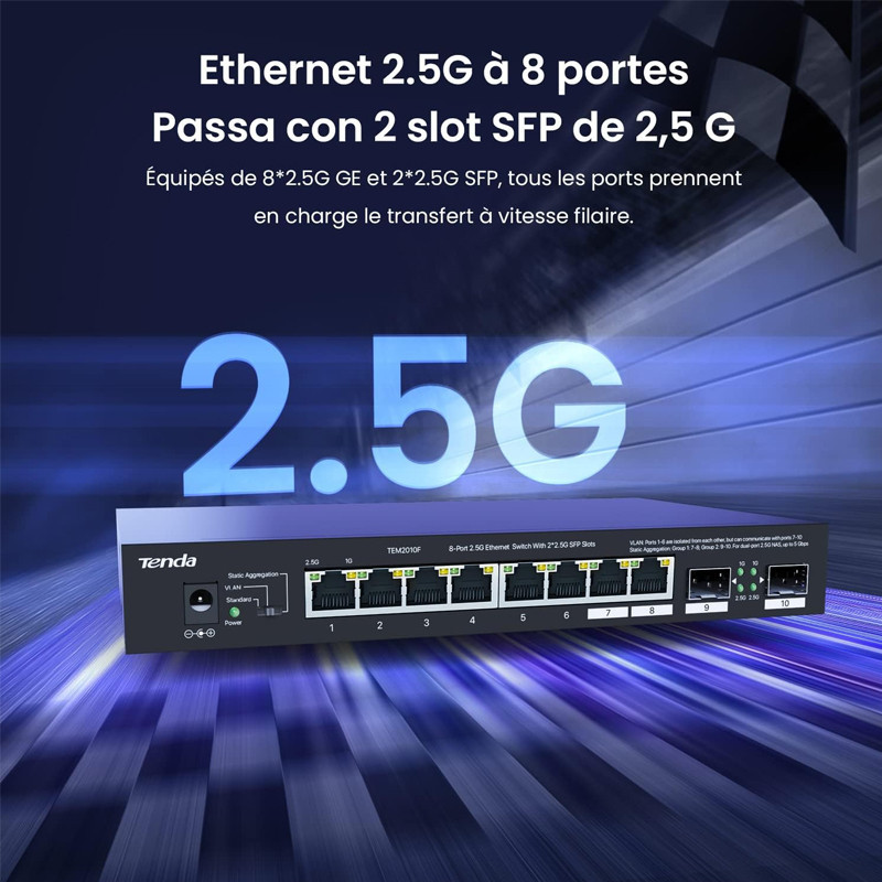 Switch Tenda TEM2010F 8 Ports 100/1000/2500 Mbps Noir en Tunisie
