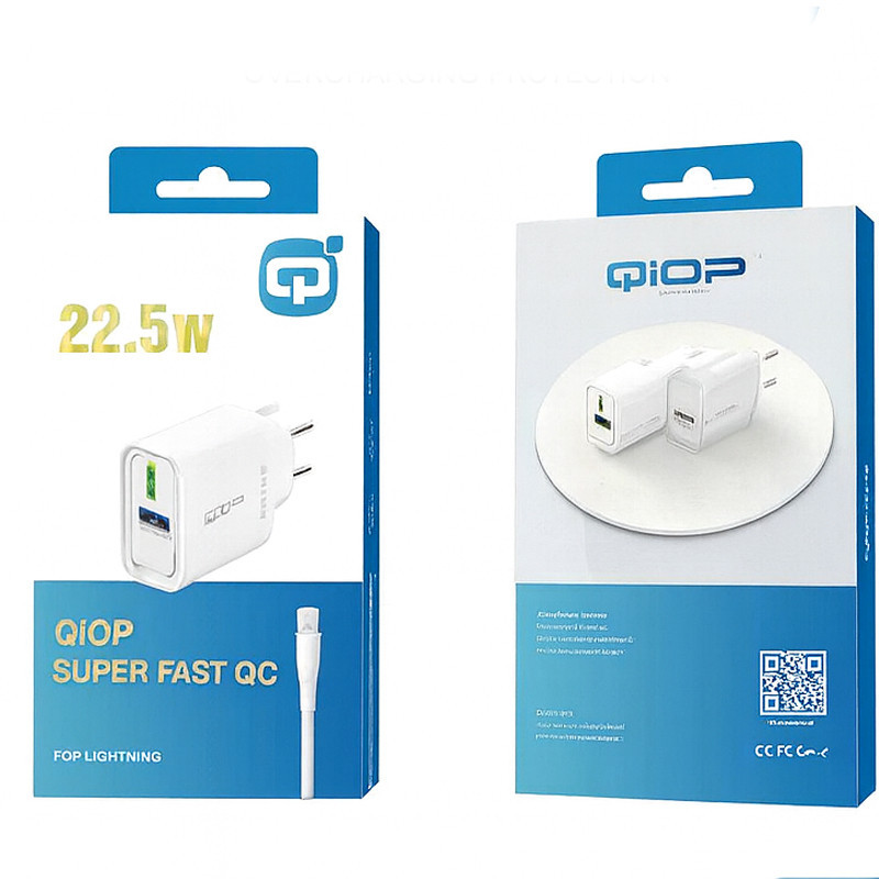 Tête Chargeur Qiop Lightning 22.5W Blanc En Tunisie