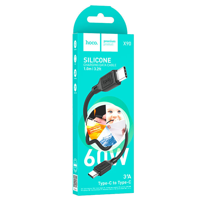 Câble Chargeur Hoco X90 Type-C Vers Type-C 60W Noir En Tunisie