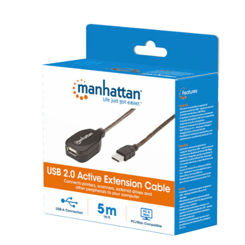Rallonge USB Manhattan 5M Noir (519779) En Tunisie