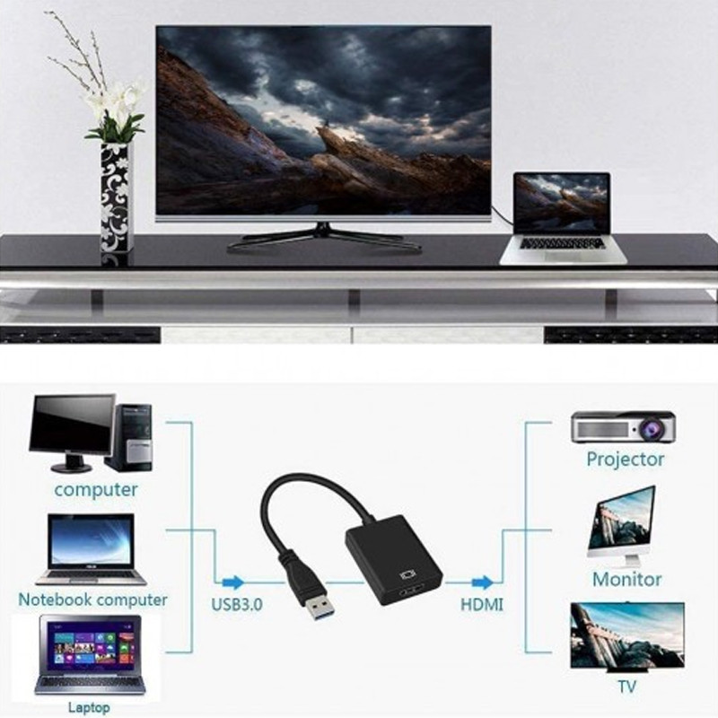 Adaptateur USB 3.0 Vers HDMI Noir en Tunisie