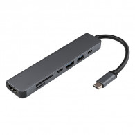 Adaptateur Sbox 7En1 Type-C Vers HDMI + USB-A + USB-C + SD/TF Gris