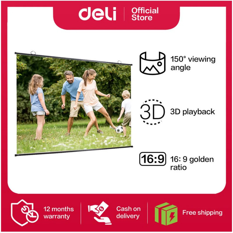 Ecran De Projection Mural Deli E50448-EU 197 x 148 Cm Noir en Tunisie