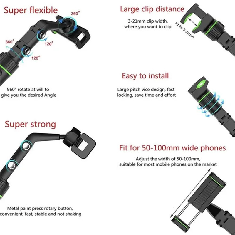 Support Téléphone Avec Rétroviseur Mobile Noir En Tunisie