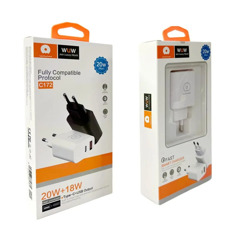 Chargeur Wuw C172 Dual 20W Type-C Noir En Tunisie