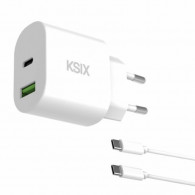 Chargeur Ksix Type-C + USB-A 20W Avec Câble Blanc