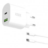 Chargeur Ksix Type-C + USB-A 30W Avec Câble Blanc
