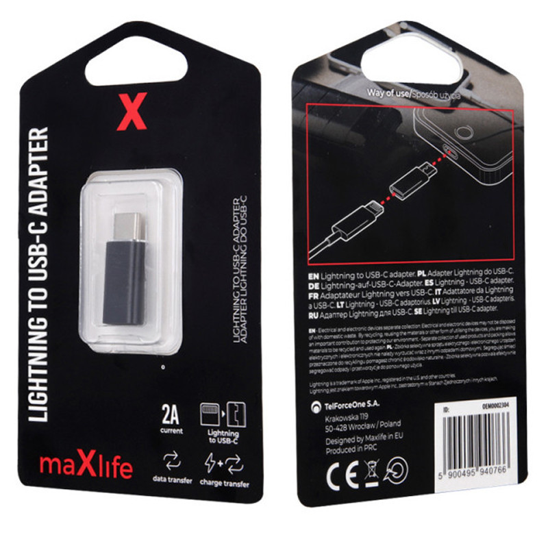 Adaptateur Maxlife Lightning Vers Type C Gris en Tunisie