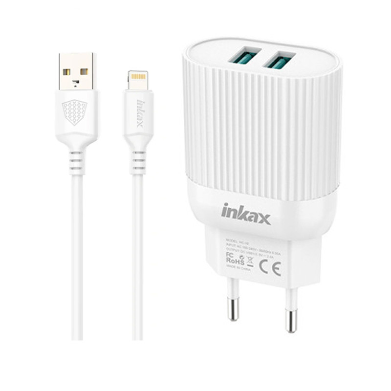Chargeur Inkax HC-10 Lightning 2 Ports Blanc en Tunisie