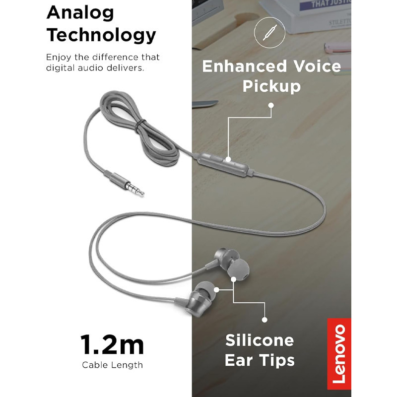 Écouteur Filaire Lenovo 110 avec Microphone Gris en Tunisie
