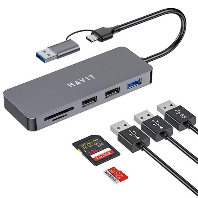 Hub USB-C Havit HV-H41 5 EN1 Gris En Tunisie