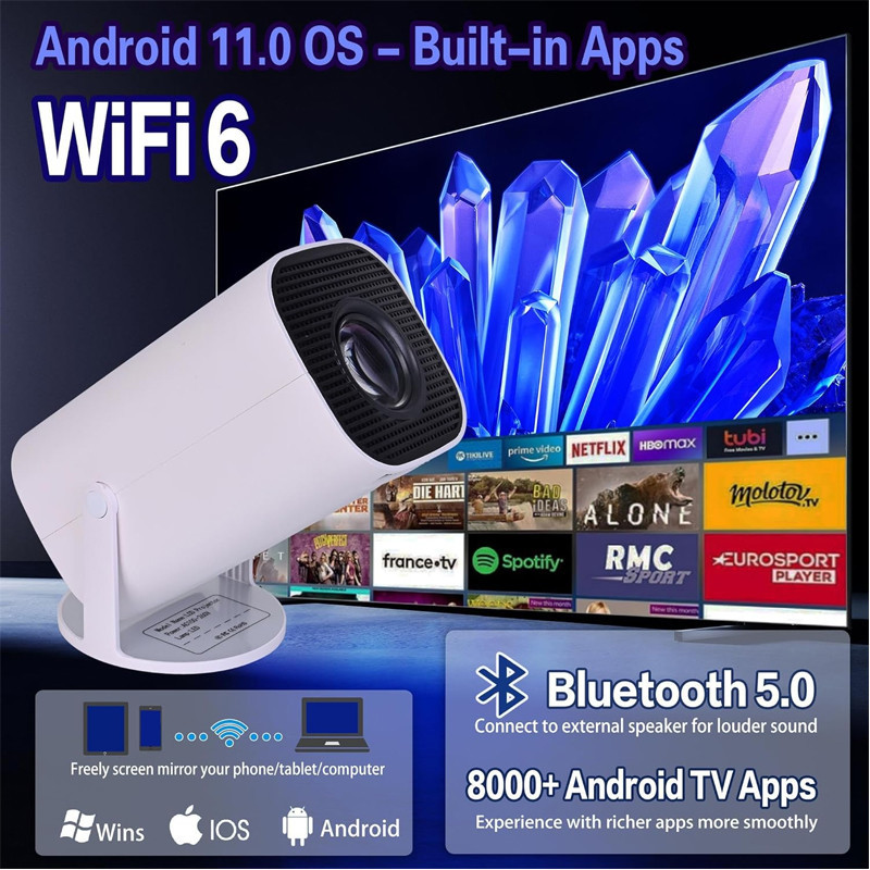 Vidéoprojecteur Portable WiFi 6 Bluetooth 4K Avec Télécommande Blanc en Tunisie