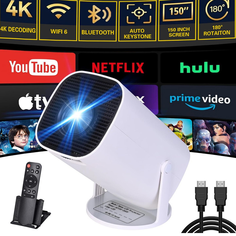 Vidéoprojecteur Portable WiFi 6 Bluetooth 4K Avec Télécommande Blanc en Tunisie