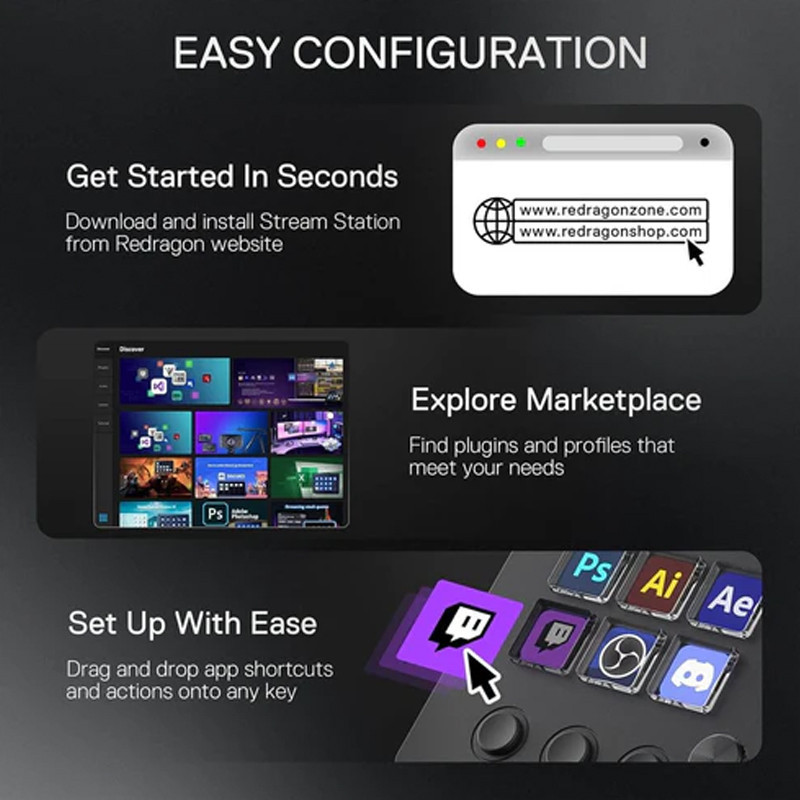 Panneau de Contrôle de Streaming Redragon Skyrider SS5-51 Noir en Tunisie