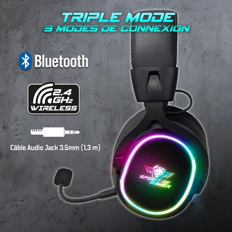 Micro Casque Sans fil Gaming Spirit Of Gamer XPERT- H1200  RGB Noir En Tunisie