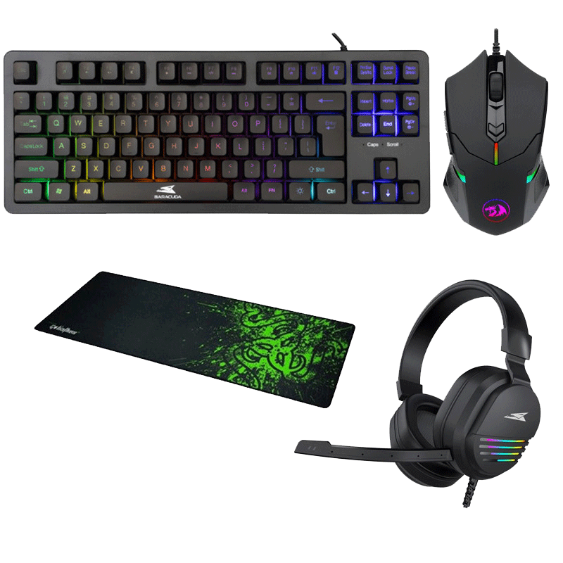 Pack Gamer 4En1 Tapis Razer XL+ Souris Redragon+ Clavier Baracuda+ Micro Casque Baracuda Noir en Tunisie
