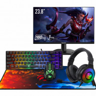 Pack Gamer 5En1 Ecran Redragon Azur + Tapis + Souris T-Wolf+ Clavier White Shark+ Casque Redragon En Tunisie