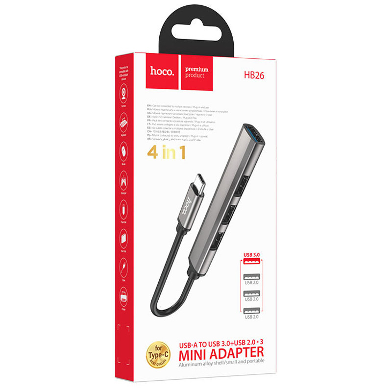 Adaptateur Multifonction Hoco HB26 4En1 Type-C Gris