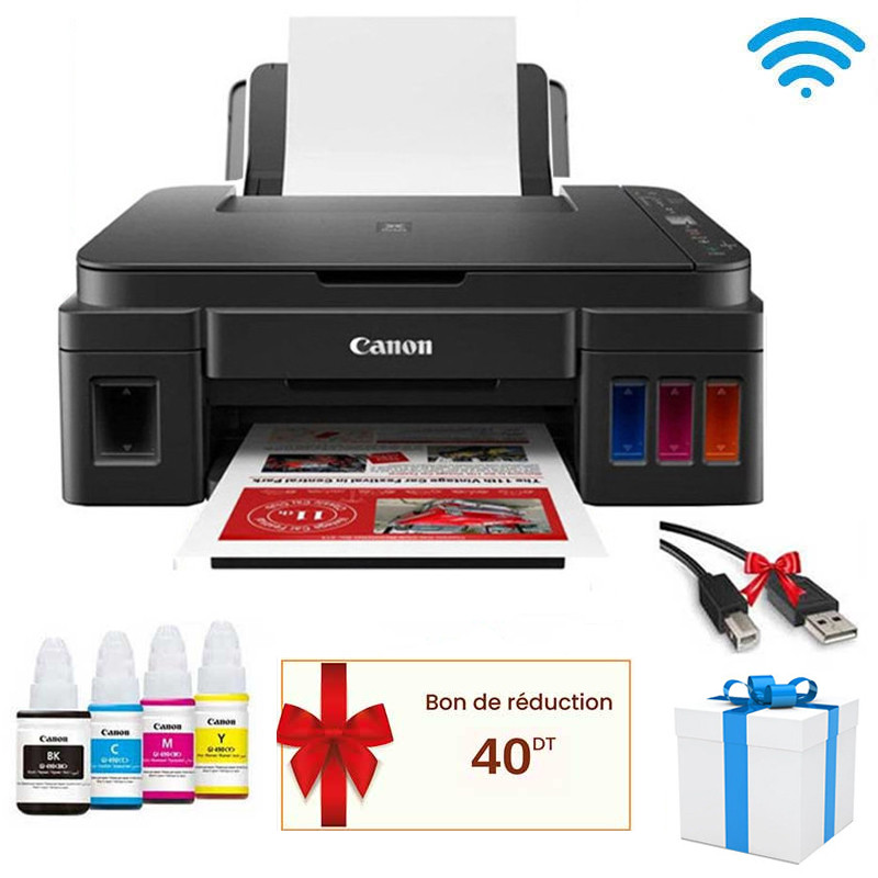 Imprimante à Réservoir Intégré Canon Pixima G3410 3en1 Couleur Wi-Fi Noir en Tunisie