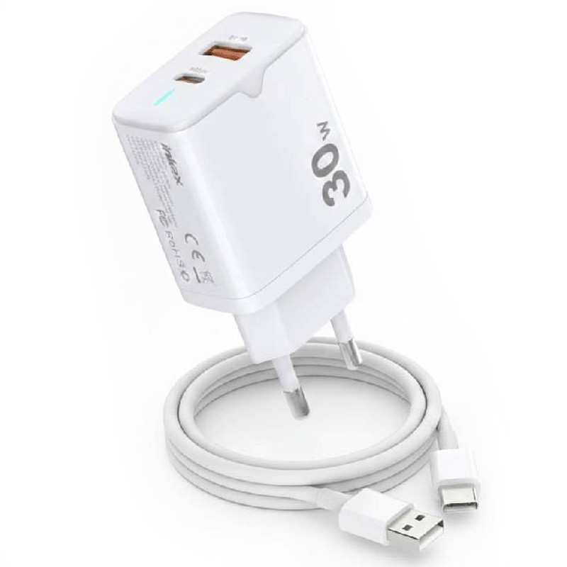 Chargeur Smartphone Inkax C05 Double Port USB/Type‑C Blanc EN Tunisie