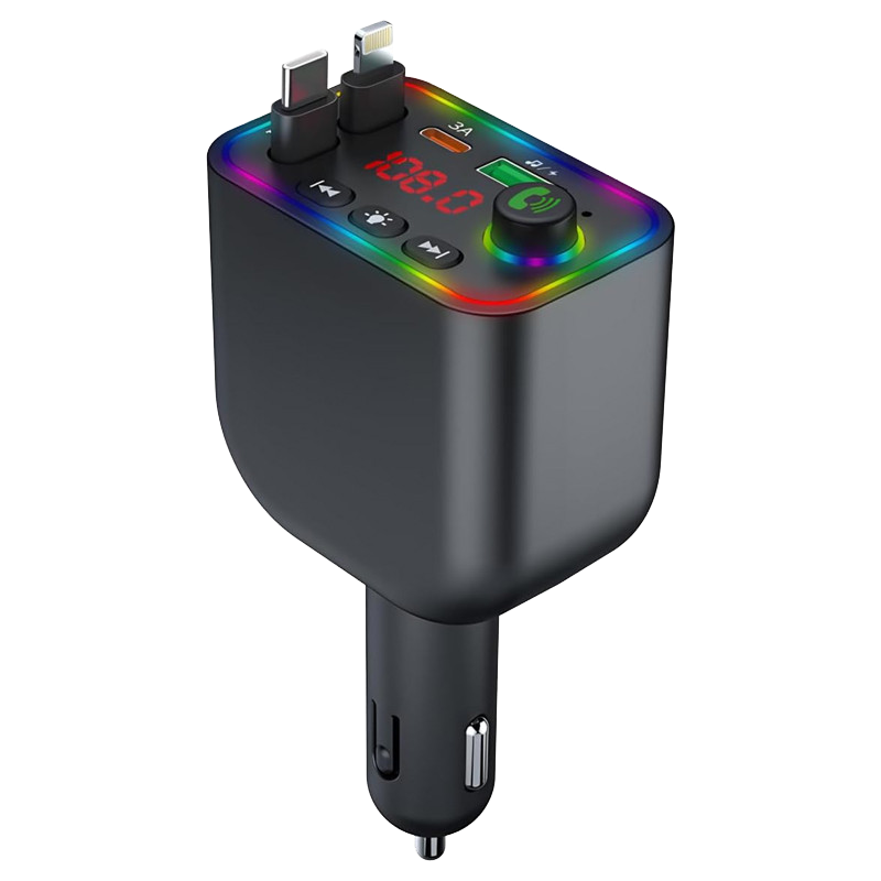 Chargeur Voiture Y4 Avec Câble Rétractable USB-C + Lightning Noir en Tunisie
