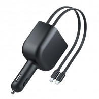 Chargeur Voiture Y4 Avec Câble Rétractable USB-C + Lightning Noir en Tunisie