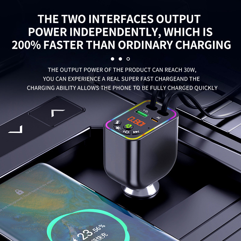 Chargeur Voiture Y4 Avec Câble Rétractable USB-C + Lightning Noir en Tunisie