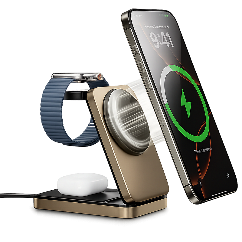 Chargeur Sans Fil Magnétique 3en1 Wiwu W038 Bronze en Tunisie