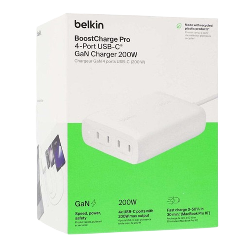 Chargeur Belkin BoostCharge Pro GaN USB-C 200W Blanc En Tunisie