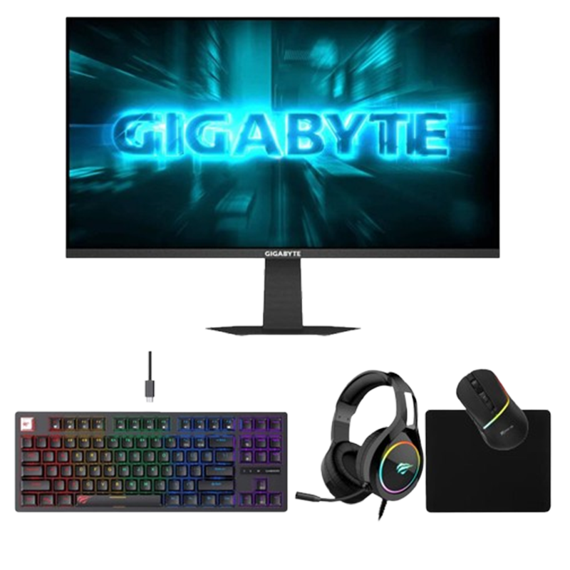 Pack Gamer 4En1 Ecran Gaming Gigabyte + Souris Xtrike + Clavier Gamer Mécanique & Micro Casque Havit en Tunisie