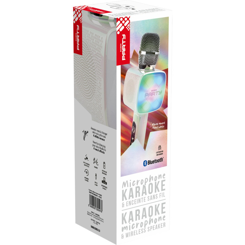 Micro Sans Fil Karaoké & Enceinte Party Bigben PARTYBTMIC2WH 15 W Blanc en Tunisie