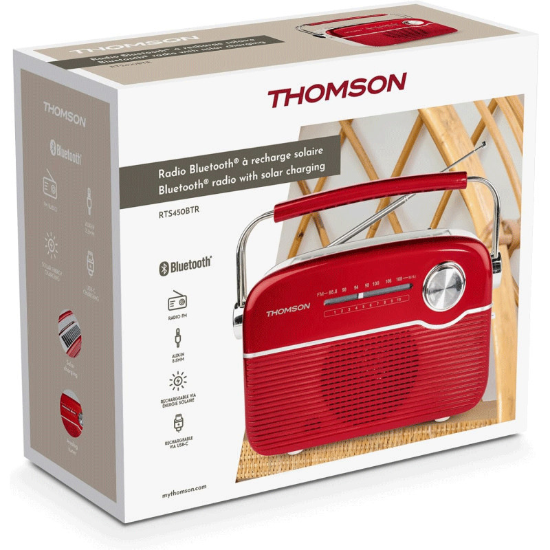 Radio Bluetooth À Recharge Solaire Thomson RTS450BTR Rouge en Tunisie