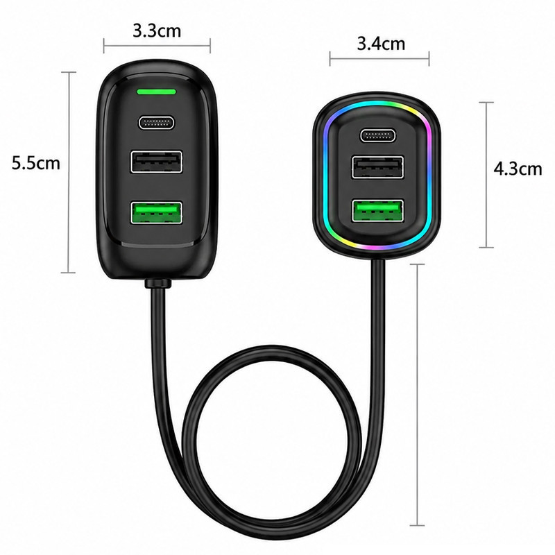 Chargeur Voiture Q6 6 Ports RGB 48W Noir EN Tunisie