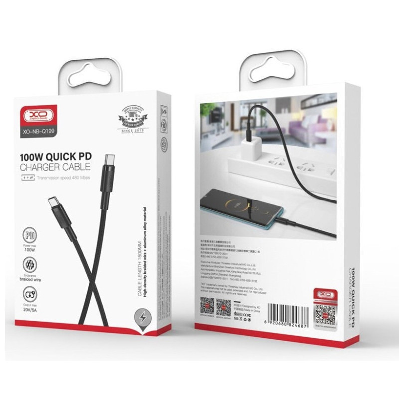 Câble Chargeur XO NB-Q199 Type-C Noir en Tunisie