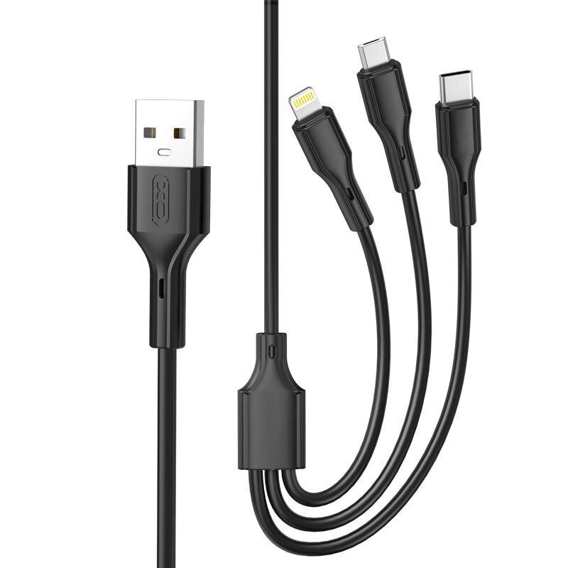 Câble Chargeur XO NB230 3En1 USB-C + Lightning + Micro-USB Noir en Tunisie