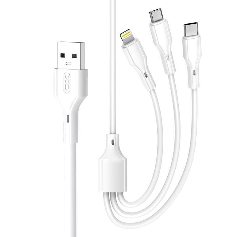 Câble Chargeur XO NB230 3En1 USB-C + Lightning + Micro-USB Blanc en Tunisie