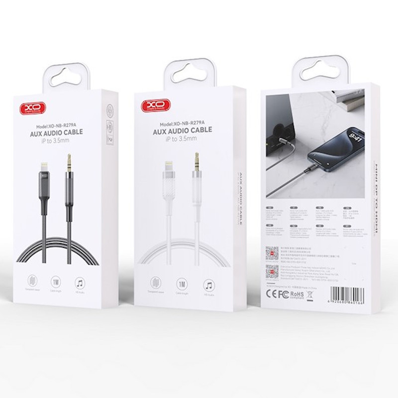 Câble Audio XO NB-R279A Lightning Vers Jack Male Blanc en Tunisie