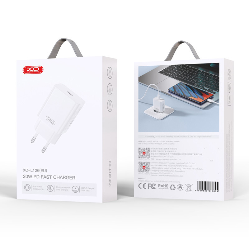 Chargeur Rapide XO L126 USB-C 20W Blanc en Tunisie