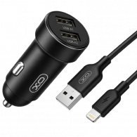 Chargeur Voiture XO Dual USB CC53 12W Avec Câble Lightning Noir En Tunisie