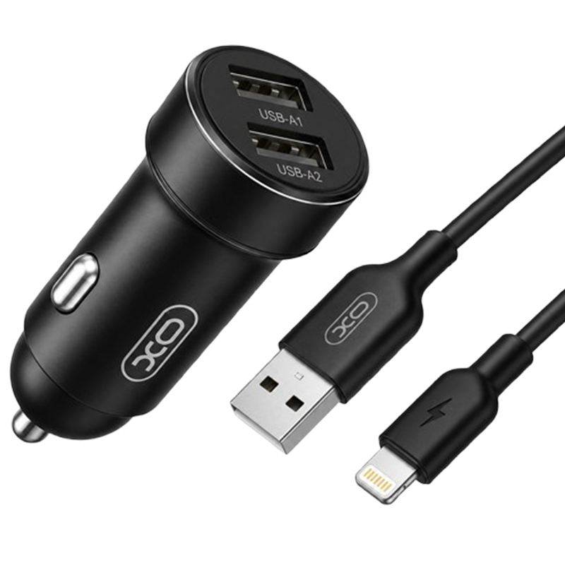Chargeur Voiture XO Dual USB CC53 12W Avec Câble Lightning Noir En Tunisie