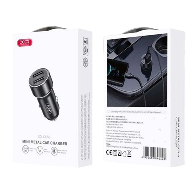 Chargeur Voiture XO Dual USB CC53 12W Avec Câble USB-C Noir En Tunisie