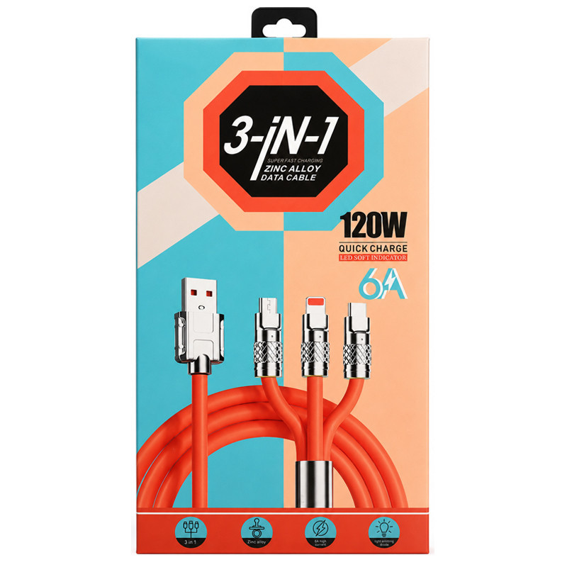 Câble Chargeur 3En1 Type-C + Lightning + Micro-USB Noir en Tunisie