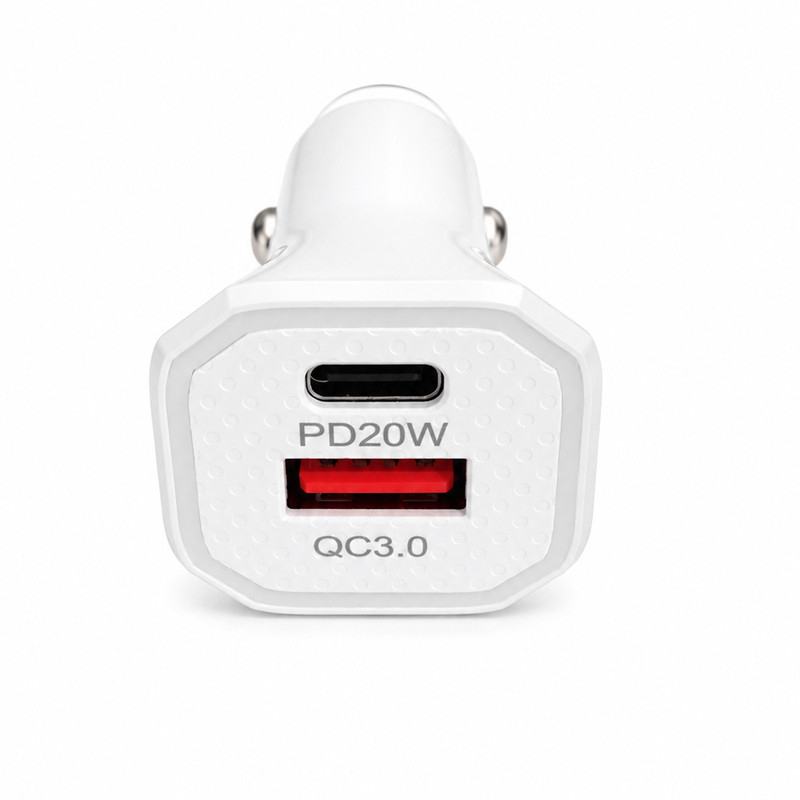 Chargeur Voiture USB 20W + Câble USB-C Vers Lightning Blanc en Tunisie