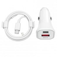 Chargeur Voiture USB 20W + Câble USB-C Vers Lightning Blanc en Tunisie