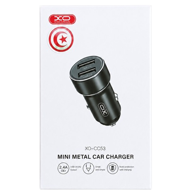 Chargeur Voiture XO Dual USB CC53 12W Noir En Tunisie